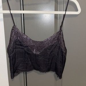 Cropped Grey Lace Top